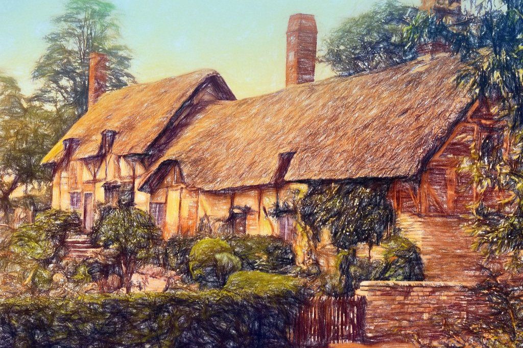 A house with a thatched roof.