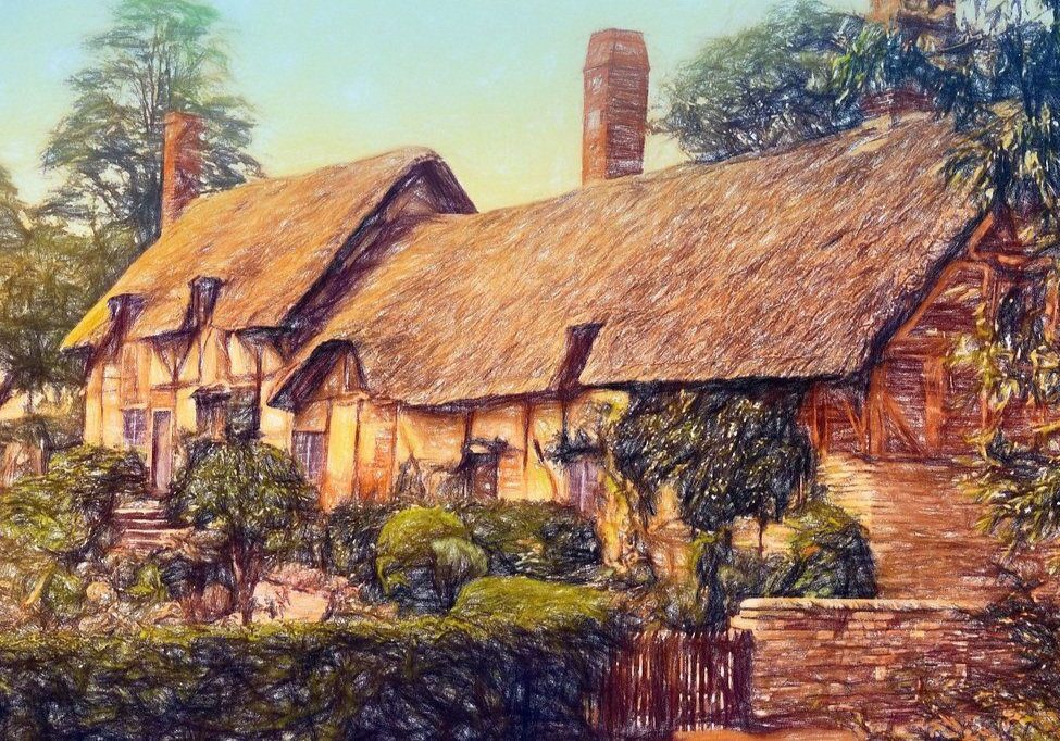 A house with a thatched roof.